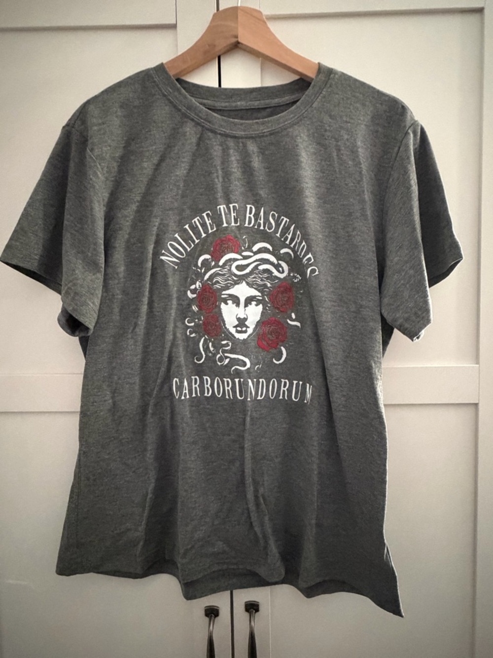 Graphic Medusa Tee with Red Rose Accents - Women’s Large